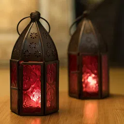 Homesake Red & Brown Table Candle Holder With Tea Lights-21