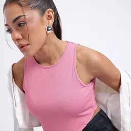 glitchez Ribbed Delicacy Crop Fitted Tank Top-image-31