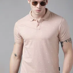 Roadster Men Pink & White Printed Polo Collar T-shirt-image-77