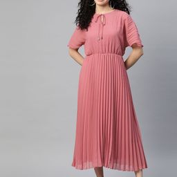 plusS Tie-Up Neck Flared Sleeve A-Line Midi Dress-picture-28