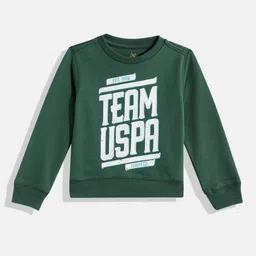 U.S. Polo Assn. Kids Boys Green Brand Logo Printed Pure Cotton Cropped Sweatshirt-image-85