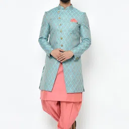KISAH Men Blue & Pink Printed Sherwani set-41