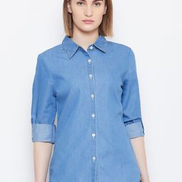 Ruhaans Women Blue Classic Regular Fit Faded Casual Shirt-image-24