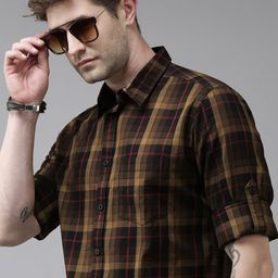 Roadster Men Beige Tartan Checks Opaque Checked Sustainable Casual Shirt-image-38