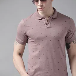 Roadster Men Mauve Conversational Printed Polo Collar Pure Cotton T-shirt-image-80