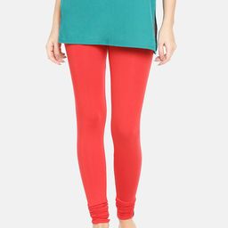 TWIN BIRDS Women Red Solid Churidar-Length Leggings-image-1