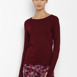 appulse Women Maroon Solid Round Neck Slim Fit T-shirt-image-100