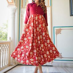 YASH GALLERY Floral Printed Shirt Collar A-Line Dress-image-75