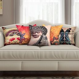 SEJ by Nisha Gupta Multicoloured Set of 5 Printed 16" x 16" Square Cushion Covers-5