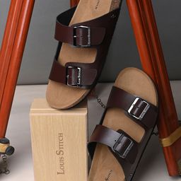 LOUIS STITCH Men Brunette Brown Comfy Cork Flip-Flops Slipper for Men-41