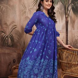 Sangria Floral Printed Empire Ethnic Dress-image-91