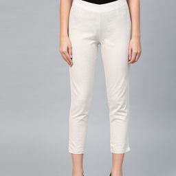 W Women Off-White Solid Cropped Regular Trousers-image-16