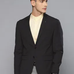 Louis Philippe Permapress Voyagers Men Black Solid Slim Fit Single Breasted Formal Blazer-43