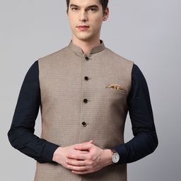 ESSAS club Men Khaki Woven Design Formal Nehru Jacket-46