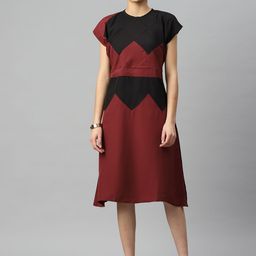 Ives Colourblocked Extended Sleeves Crepe A-Line Dress-picture-8