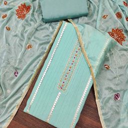 Blissta Floral Embroidered Sequinned Roman Cotton Unstitched Dress Material-picture-28