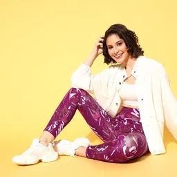 Berrylush Purple Abstract Print Sports Tights-image-37