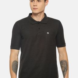 Dollar Men Charcoal Grey Solid Polo Collar T-shirt-image-11