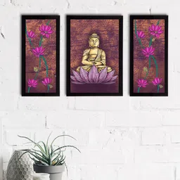 eCraftIndia Set of 3 Multicoloured Satin Matt Texture Lord Buddha UV Wall Art-12
