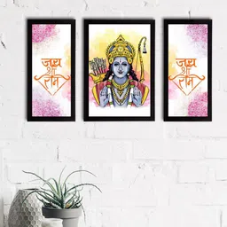 eCraftIndia Set Of 3 Blue & Pink Lord Ram Satin Matt Textured UV Art Painting-6