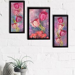 eCraftIndia Set of 3 Pink & Green Botanical and Floral Satin Matt Textured UV Wall Art-7
