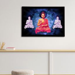 eCraftIndia White & Blue Meditating Lord Buddha Satin Matt Texture UV Art Painting-image-77