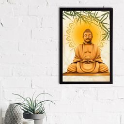 eCraftIndia Beige & Yellow Meditating Lord Buddha Satin Matt Textured UV Wall Painting-25