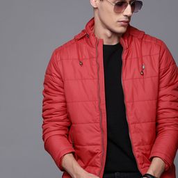 Louis Philippe Men Red Solid Concealed Hooded Padded Jacket-image-39