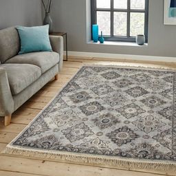 OBSESSIONS Grey & Beige Coloured Geometric Anti-Skid Carpet-25