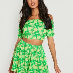 Boohoo Floral Print Off-Shoulder Crop Top & Shorts-image-32