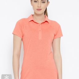 Columbia Women Coral Orange Silver Ridge Zero Solid Polo Collar Hiking T-shirt-image-103