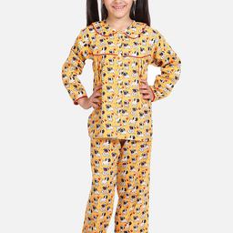 BownBee Girls Orange & White Printed Night Suit-image-43