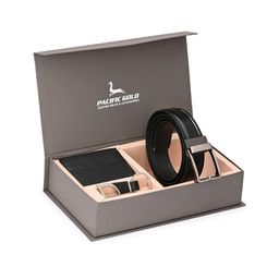 Pacific Gold Men Black & Silver-Toned Genuine Leather Accessory Gift Set-image-100