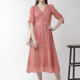 SCOUP Women Dusty Pink Solid A-Line Dress-picture-40