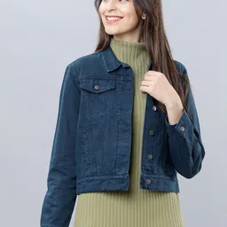 Tokyo Talkies Women Blue Solid Denim Jacket-image-63