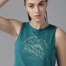 The Roadster Lifestyle Co Women Teal Green Pure Cotton Printed Round Neck Pure Cotton T-shirt-14