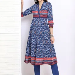 Vishudh Women Navy Blue & Red Printed A-Line Kurta-27