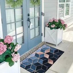 Aura Blue & Black Self-Designed Anti-Skid Doormat-40