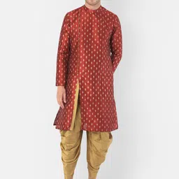 DEYANN Men Red & Beige Ethnic Motifs Kurta-picture-48