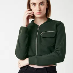 Miss Chase Women Green Solid Crop Tailored Jacket-picture-24