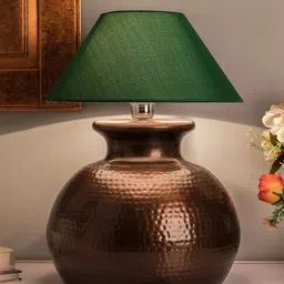 Homesake Copper-Toned & Green Textured Hammered Pitcher Handcrafted Table Lamp with Shade-8
