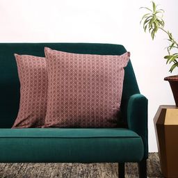Contrast Living Set Of 2 Coffee Brown & Pink Printed Square Cushion Covers-18