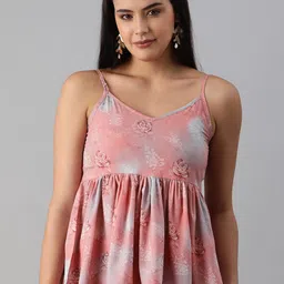 flaher Pink Floral Crepe Regular Top-image-76