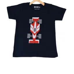 OBOW Boys Navy Blue  Red Printed Round Neck Pure Cotton T-shirt-image-104