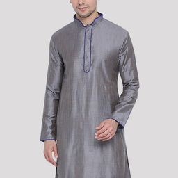 VASTRAMAY Men Grey Two-Tone Patterned Relaxed Fit Straight Kurta-picture-51