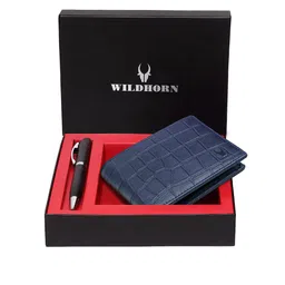 WildHorn Men Blue & Black RFID Protected Genuine Leather Accessory Gift Set-image-108