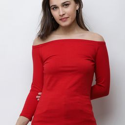 Cation Women Red Solid Bardot Top-image-91