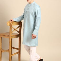 Anouk Men Blue Jacquard Woven Design Sustainable Straight Kurta-36