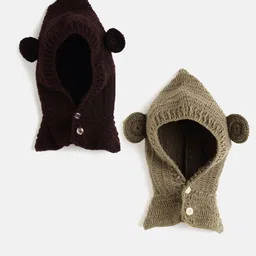 CHUTPUT Kids Set of 2 Brown & Beige Beanie-3