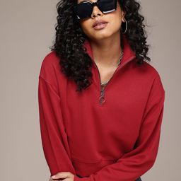 The Roadster Life Co. Half Zipper Relaxed Fit Crop Pullover Sweatshirt-image-81